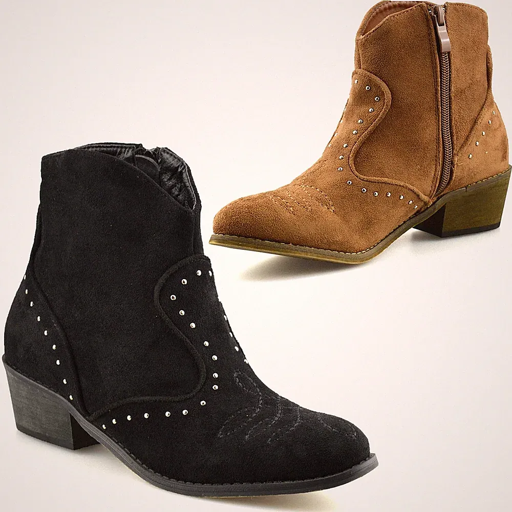 Damenschuhe Mädchen mittelhoher Blockabsatz Reißverschluss Knöchel Cowboy Biker Stiefel Größe
