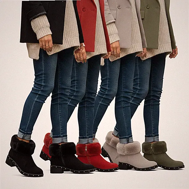 Damenschuhe mit Nieten niedriger Blockabsatz Chelsea-Stiefeletten mit Fellfutter UK