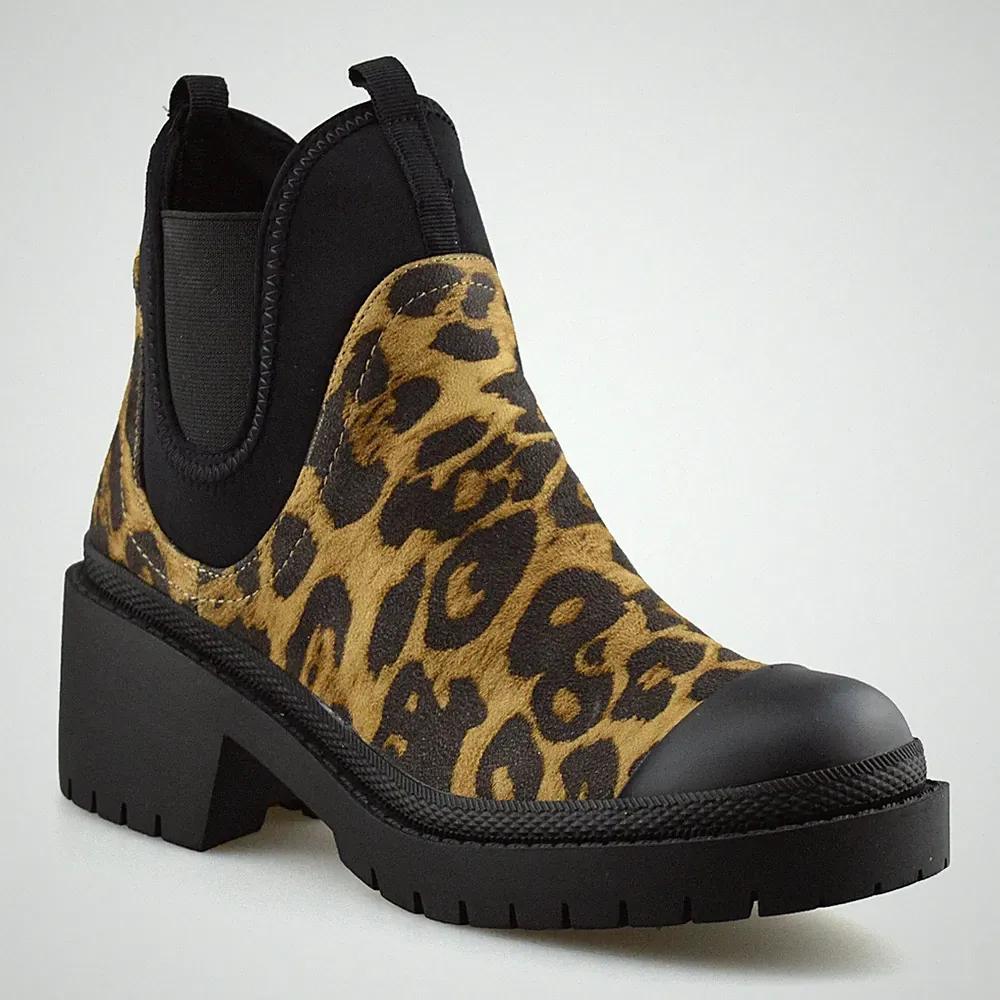 Damenschuhe mittelhoher Blockabsatz klobige Sohle zum Überziehen Chelsea-Stiefeletten Größe