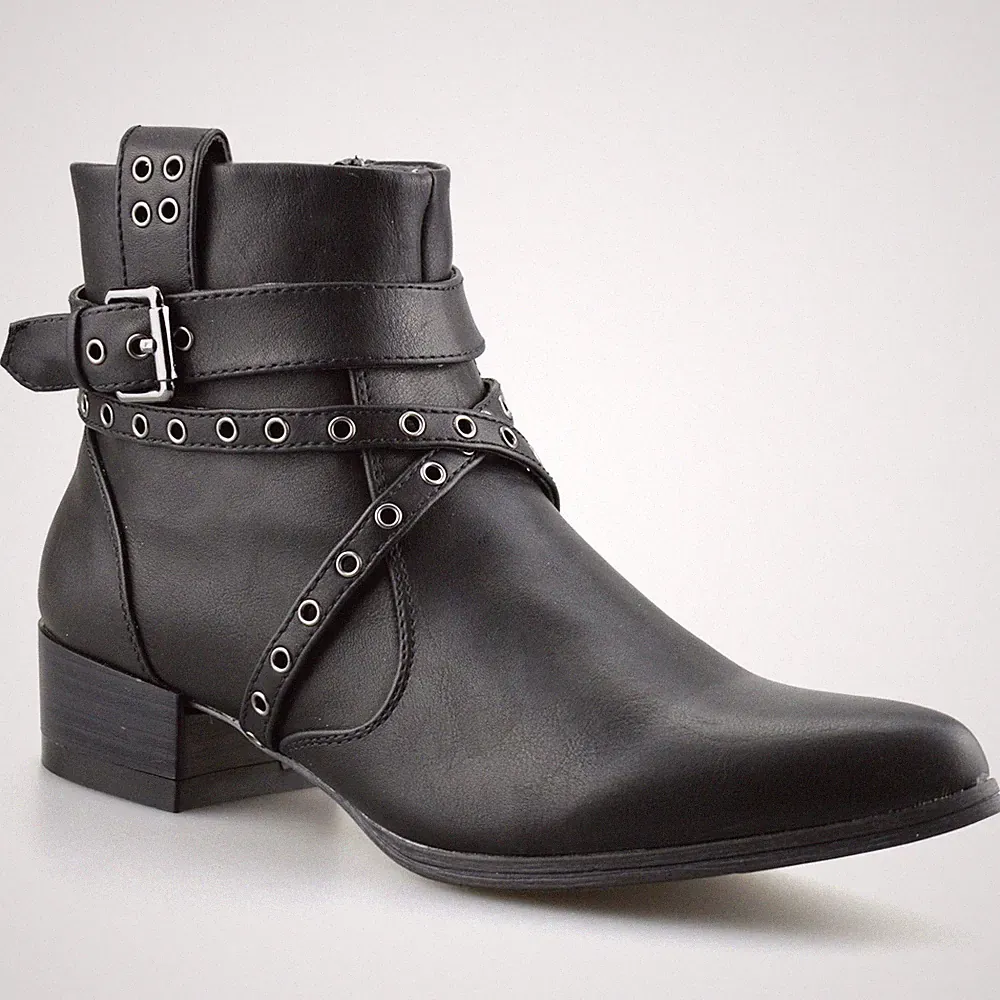 Damenschuhe mittelhoher Blockabsatz Reißverschluss Chelsea Cowboy Biker Stiefeletten Größe