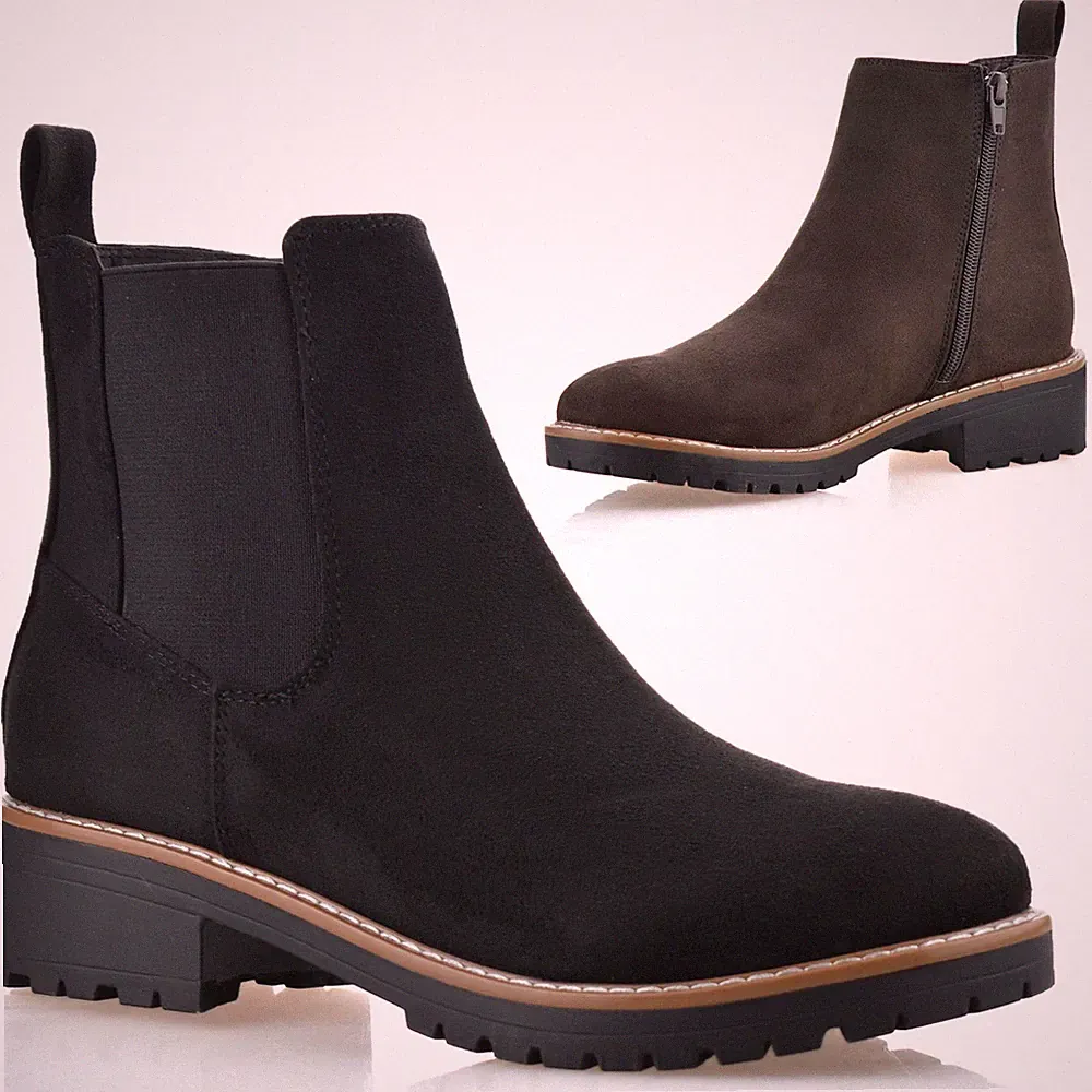 Damenschuhe mittelhoher Blockabsatz Reißverschluss Wandern Chelsea Biker-Stiefeletten Größe