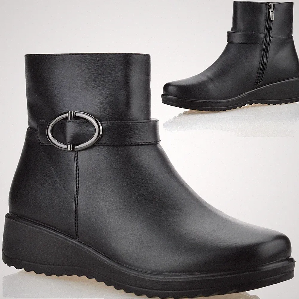 Damenschuhe Reißverschluss Keilabsatz Memory Foam Chelsea-Stiefeletten Biker-Stiefel Größe