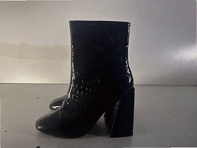 Damenschuhe schwarz Lack Krokoleder seitlicher Reißverschluss Stiefeletten UK 5 EUR 38 -E7