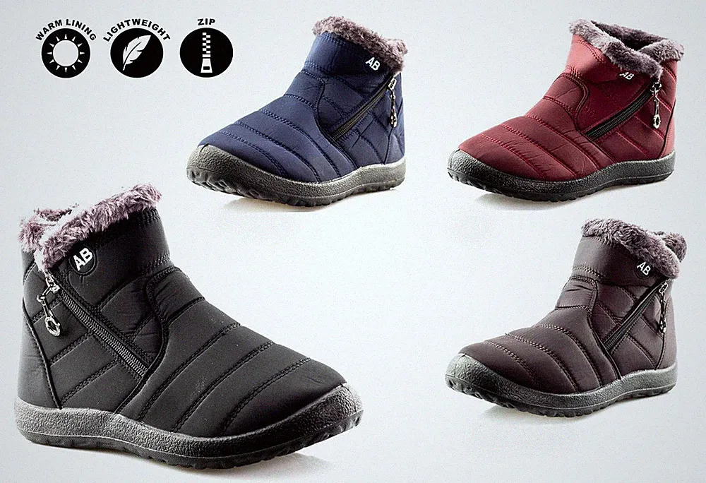 Damenschuhe Winter gefüttert flacher Absatz bequem Reißverschluss Stiefeletten Größe