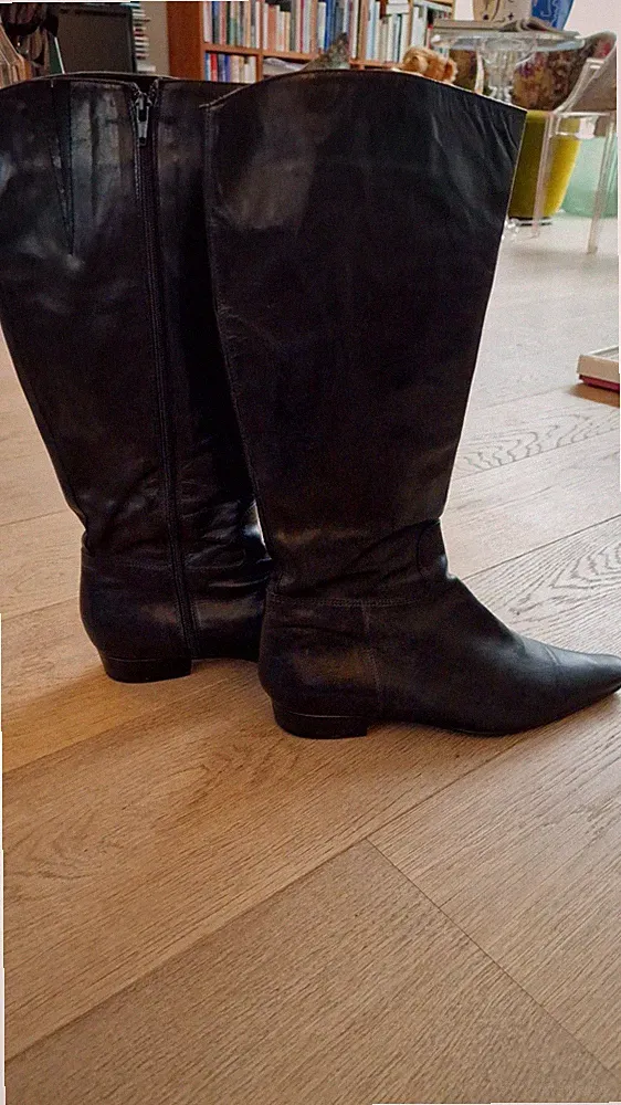 Damenstiefel Gr. 41 schwarz Leder breiter Schaft