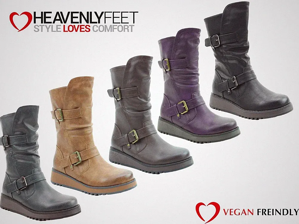 Damenstiefel Heavenly Feet Freizeit halbhoher Keilabsatz Memory Foam Schnalle Reißverschluss Hannah4