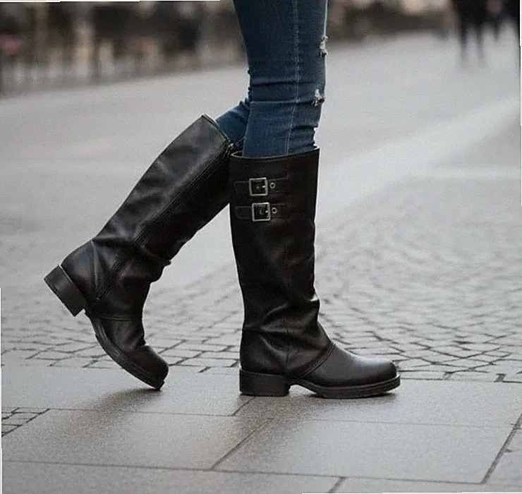 DAMENSTIEFEL SCHWARZ REVERS BIKER NEUE WINTERKOLLEKTION MP7301 STIEFEL
