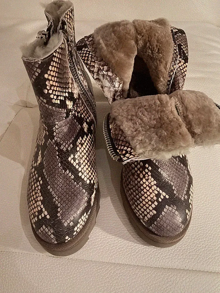 damenstiefeletten,leopardmuster,grau,beige,schlamm,gefütert,gr38,ASA,reißverschl