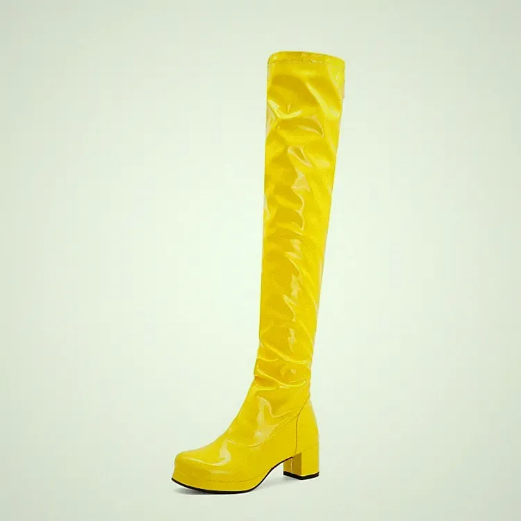 DE Damen Overknee Stiefel Blockabsatz Nachtclub Schuhe Reißverschluss Boots W267