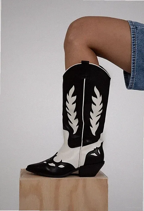 DE. WOMEN KNEE HIGH BOOTS LADIES COWBOY POINTED TOE LOW HEEL BIKER SHOES SIZES