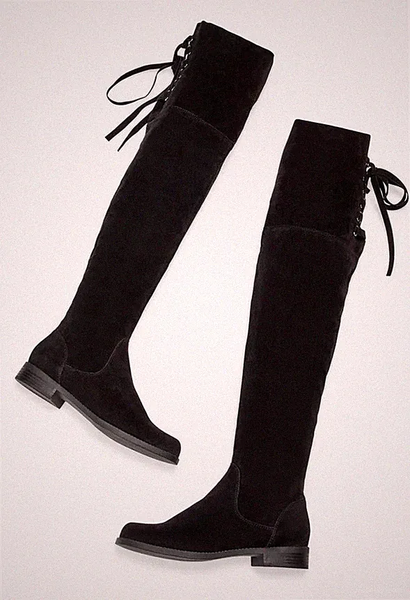 DE. WOMEN LACE UP OVER THE KNEE BOOTS LADIES SUEDE LEATHER ARMY BIKER SHOES