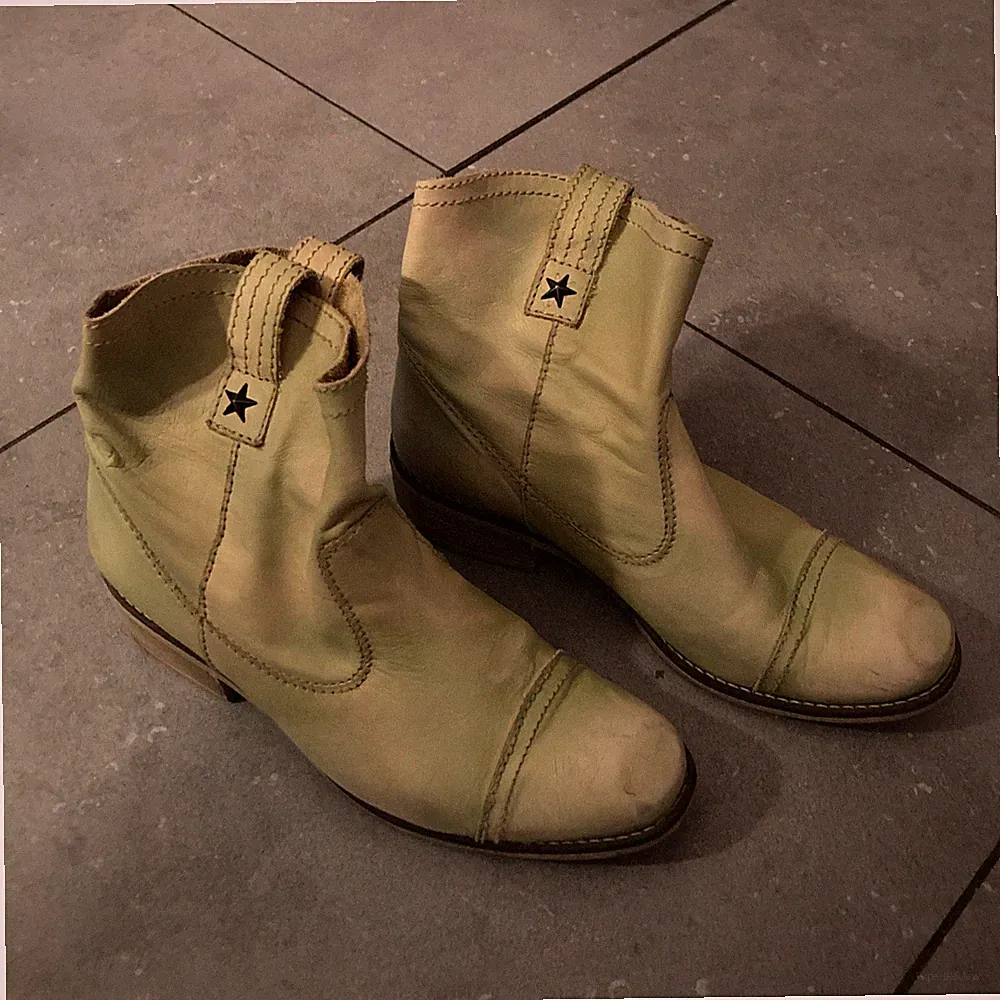 Deerberg Leder Stiefeletten, Boots in Gr. 38 hellgrün, Cowboystiefel kurz 👌