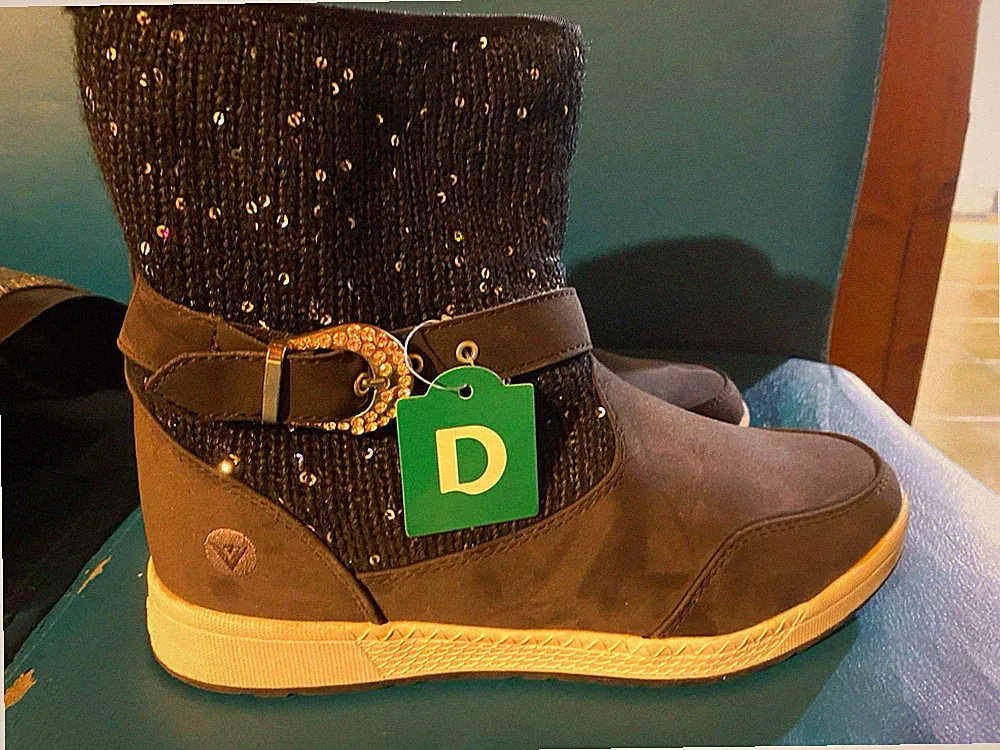 Deichman Damen Stiefelette Schwarz Wildleder Glitzer-Schaft Schnalle Flach 40