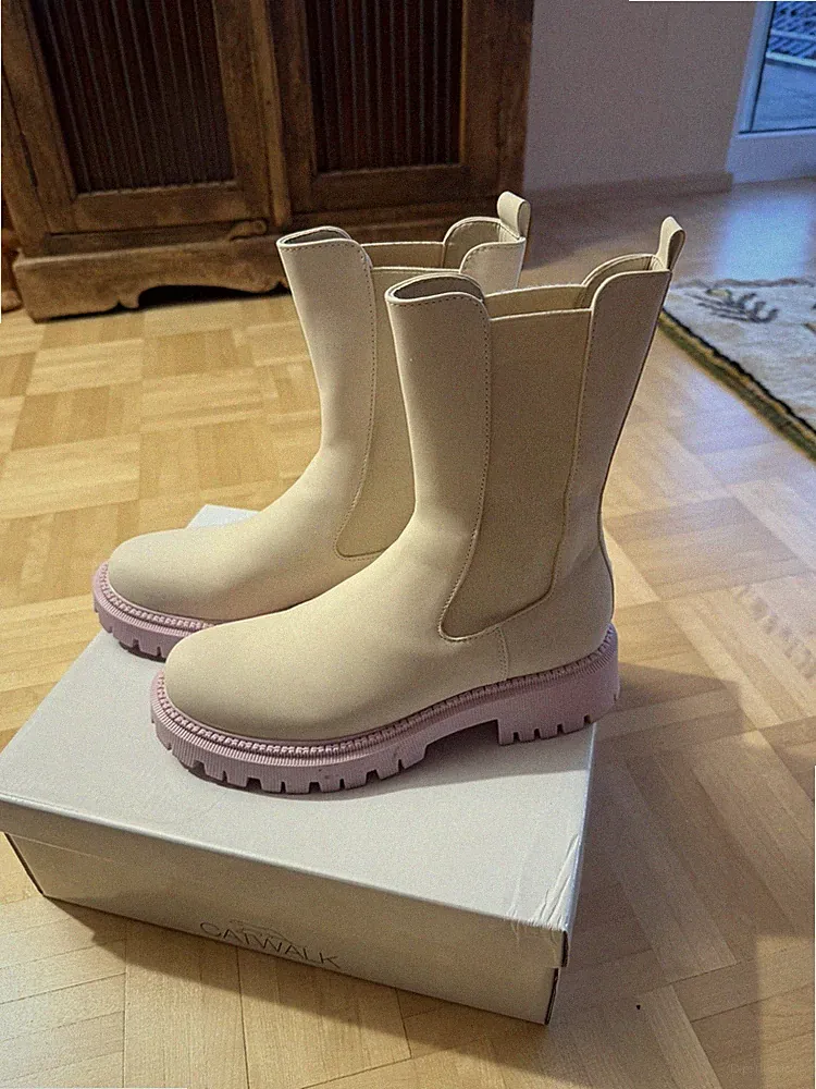 DEICHMANN CATWALK DAMEN FREIZEIT BASIC CHELSEA BOOTS CREME ROSA Gr. 40 Neuwertig
