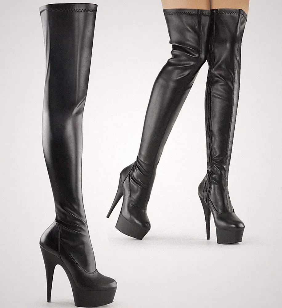 DELIGHT-3000 sexy Pleaser High Heels Plateauoverkneestiefel schwarz Lederoptik