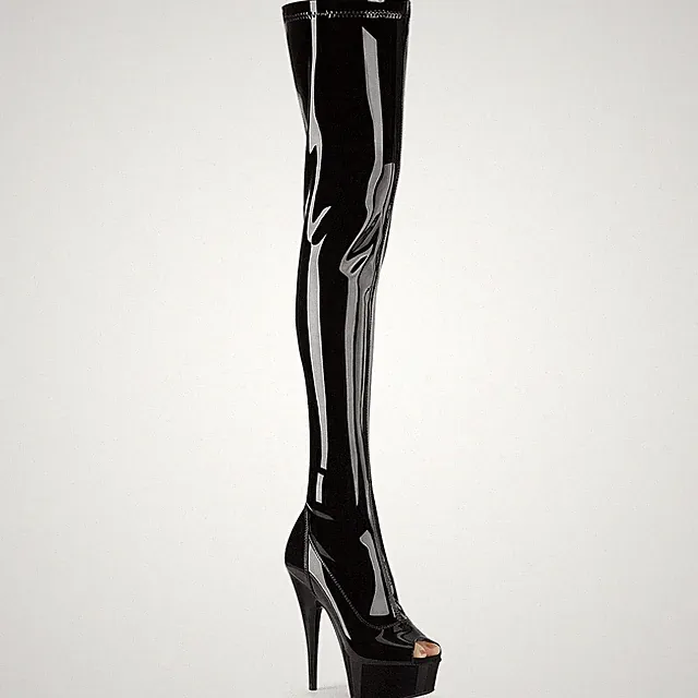 DELIGHT-3011 Plaser Lady High-Heels Plateau Overkneestiefel schwarz Stretch Lack