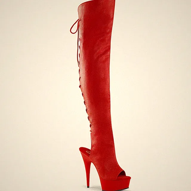 DELIGHT-3019 Pleaser High Heels Plateau Overkneestiefel rot Zehen und Fersenfrei