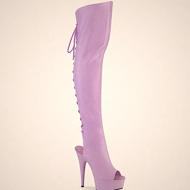 DELIGHT-3019 Pleaser Peep Toe High Heels Plateau Overkneestiefel lavendel Matt