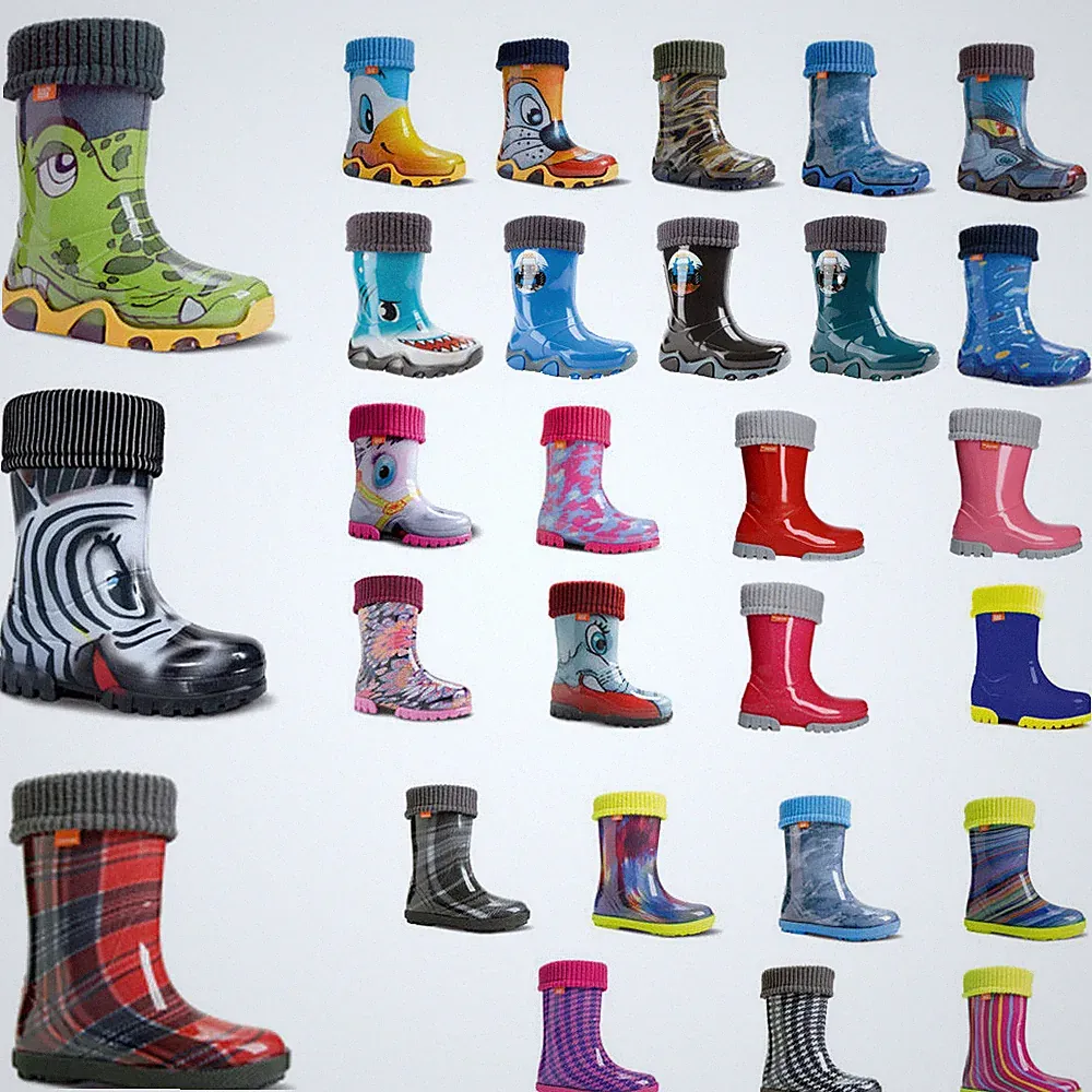 DEMAR Kinder Gummistiefel gefüttert Jungen Mädchen Regenstiefel m. Stiefelsocken