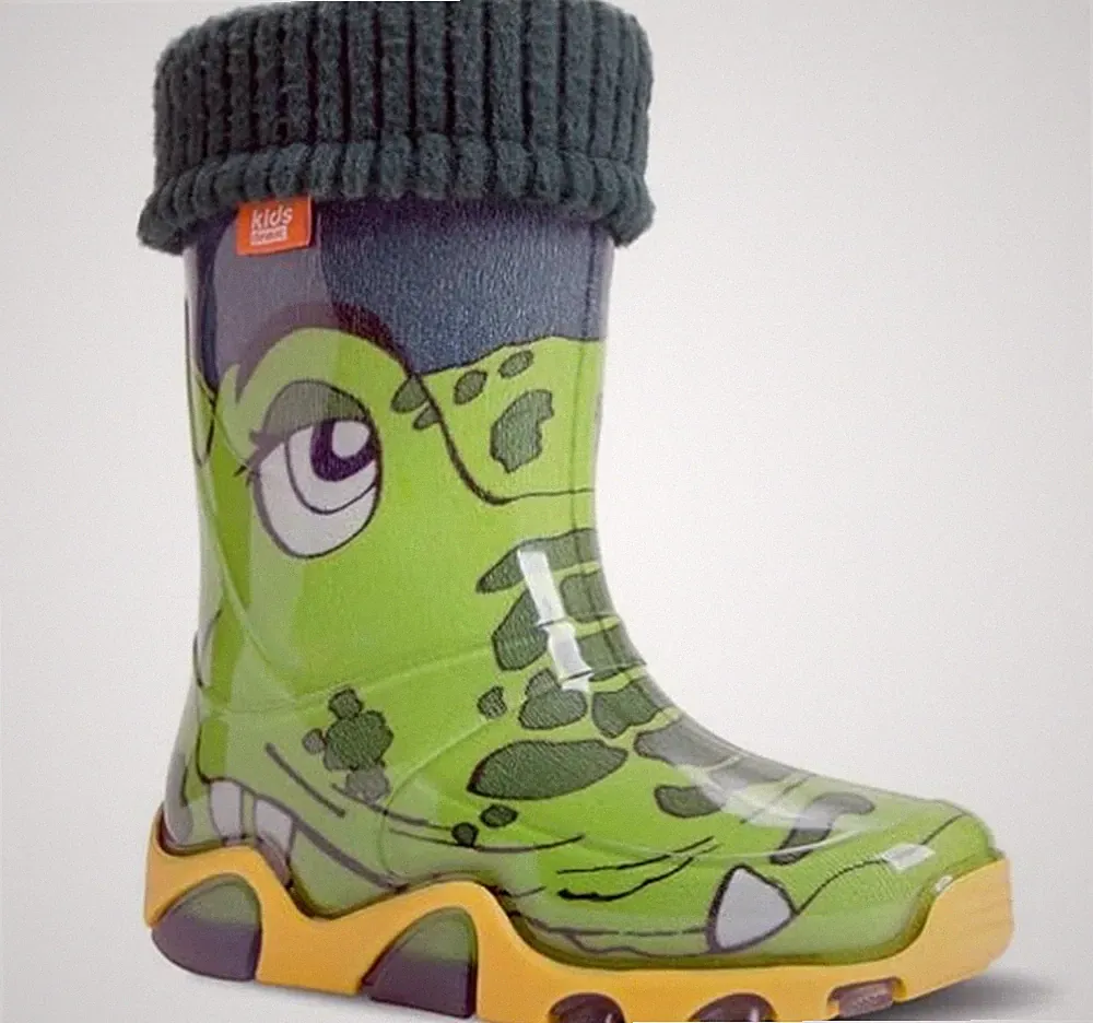 DEMAR Kinder Gummistiefel Kids Stiefel Regenstiefel gefüttert22-35(Krokodil-LUX)
