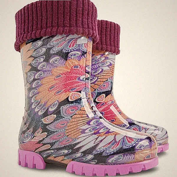 DEMAR Unisex Kinder Gummistiefel Regenstiefel gefüttert 22-33 (Pfauenfeder)
