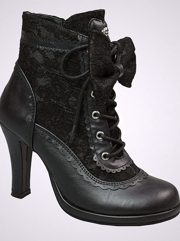 DemoniaCult Damen Stiefel Glam 200 Gothic Spitze Lolita High Heel Boot 5005