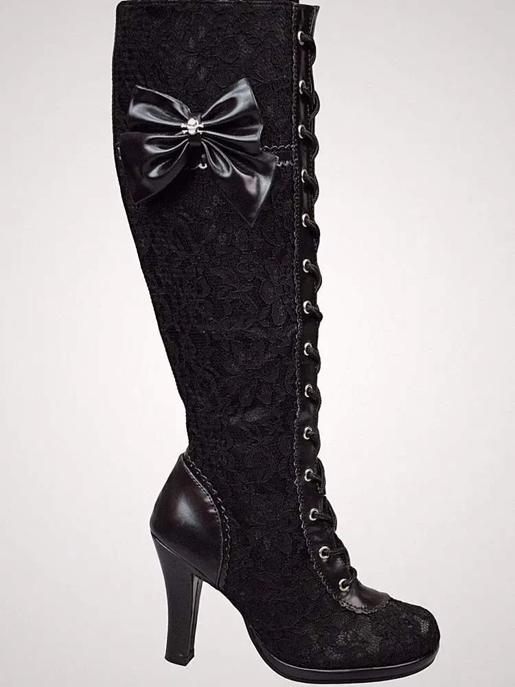 DemoniaCult Damen Stiefel Glam 240 Gothic Spitze Lolita High Heel Boot 5000