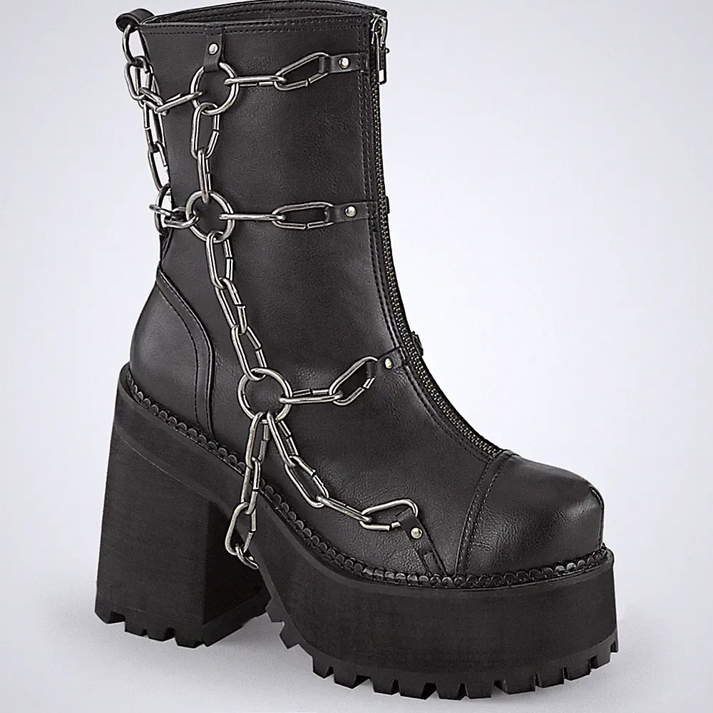 DemoniaCult Damen Stiefel mit Kettenbehang Assault-66 mattschwarz