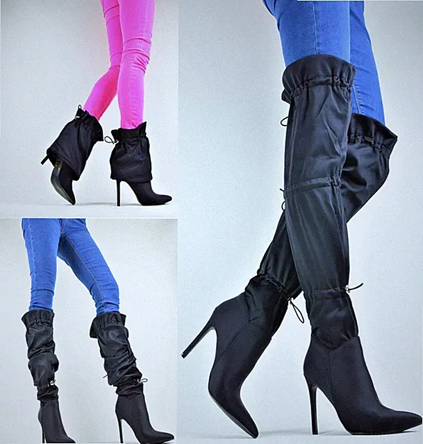 DESIGNER OVERKNNE STIEFEL ELEGANT DAMENSCHUHE PARTY STILETTOS SEXY HIGH HEELS