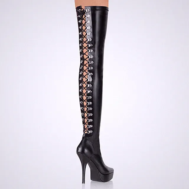 Devious Plateau-Overkneestiefel Indulge-3063 mattschwarz