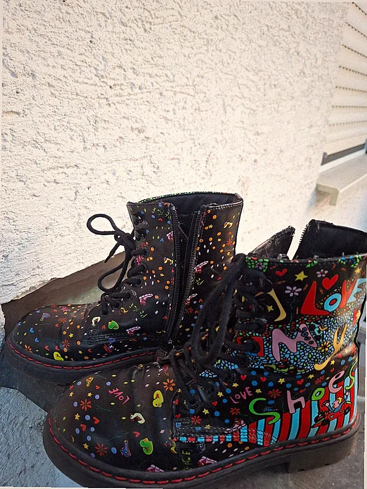Dockers x Art Damen Stiefelette 37 schwarz mehrfarbig Reißverschluss RV Print