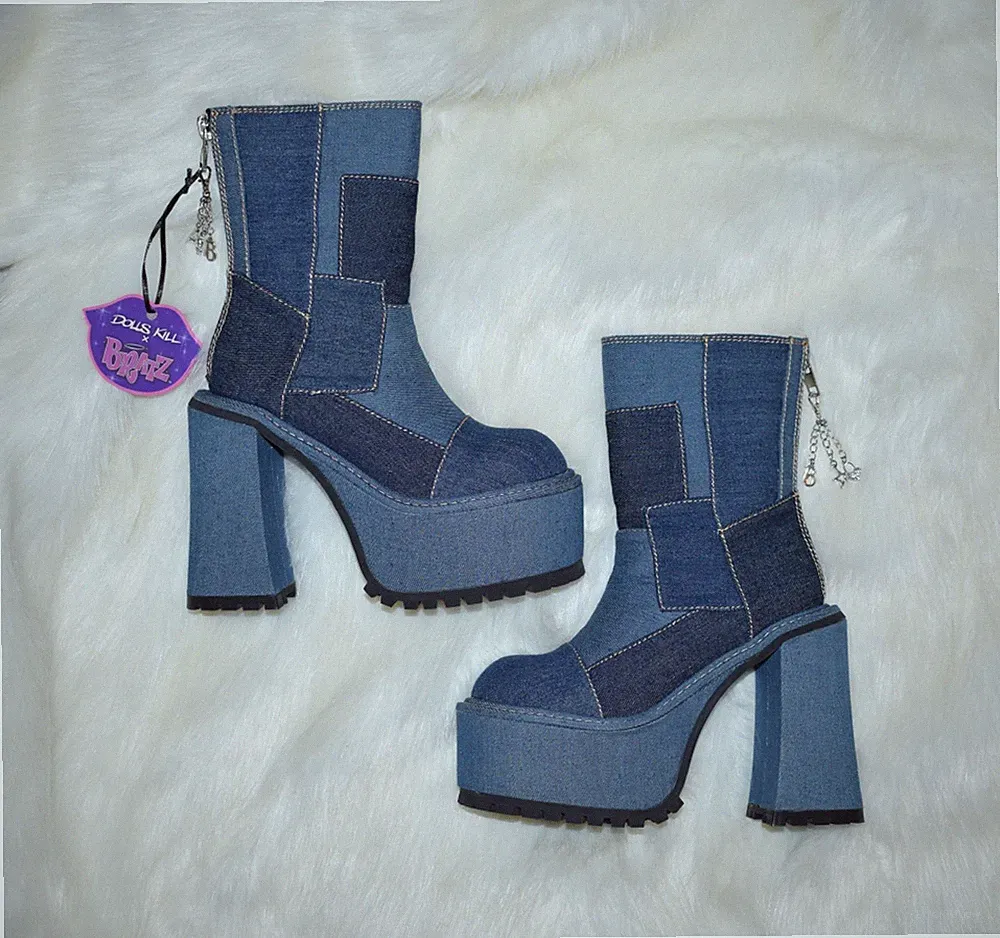 Jeansstoff Glitzerstiefel