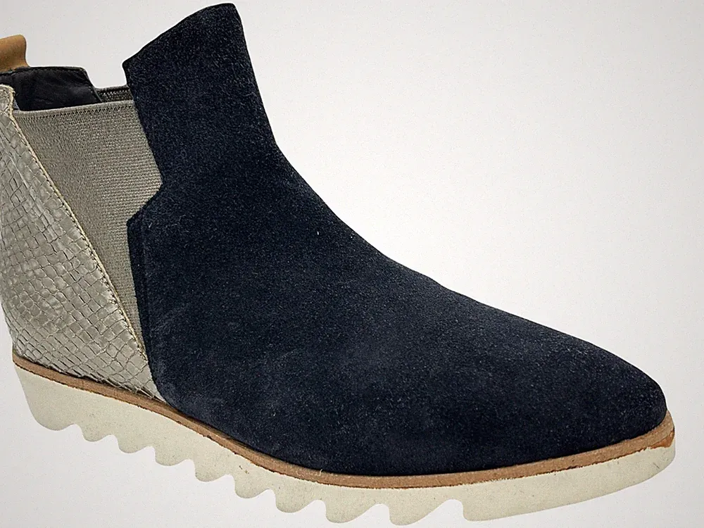 Donna Carolina Nubuk Leder Stiefeletten Chelsea Boots Gr. 36 Blau Silber