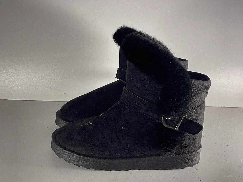 Dr. Keller Damen Stiefel Gr.5(38) gebraucht schwarz Textil Fellbesatz Schneestiefel -A48