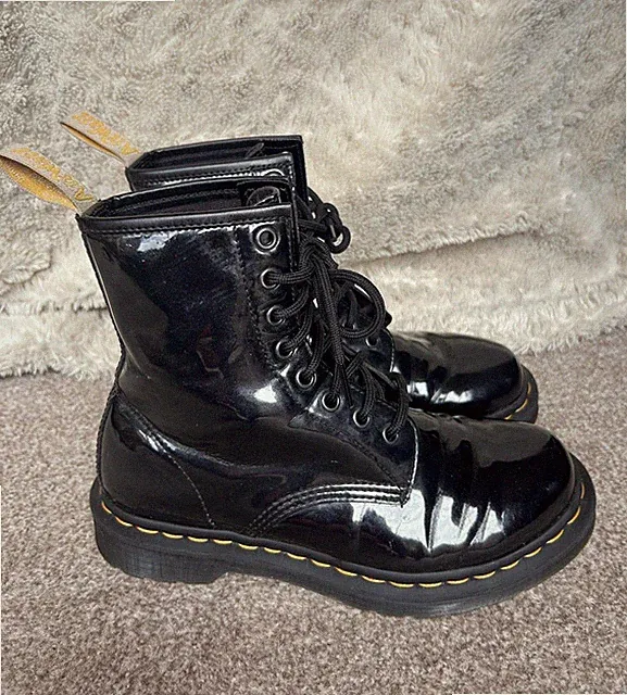 Dr Martens 1460 Black Patent Combat Boots UK5 EU38 Vegan Guter Zustand
