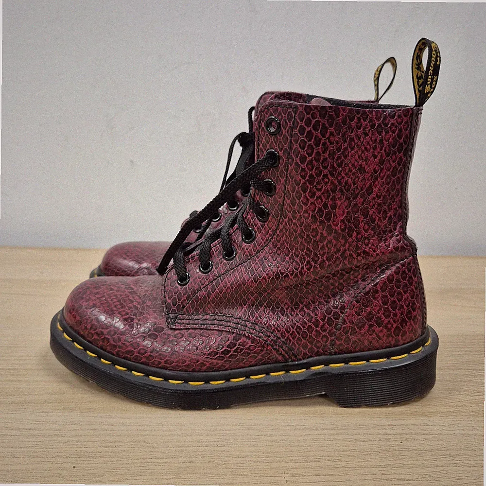 Dr Martens 1460 Pascal Red Viper Snake Print Leder Stiefeletten Größe UK 5 EU 38