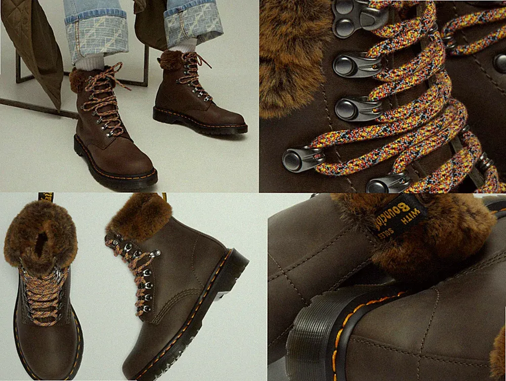 DR.MARTENS 1460 SERENA COLLAR GOODYEAR WELTED HIKING BOOTS FAUX FUR FELL BNWT