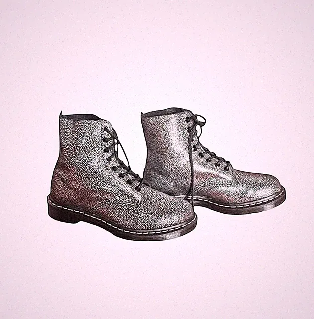 Dr Martens Amphibien Pascal versilbert schwarz Varano Eidechse Schlange EU 38 UK 5 Pas