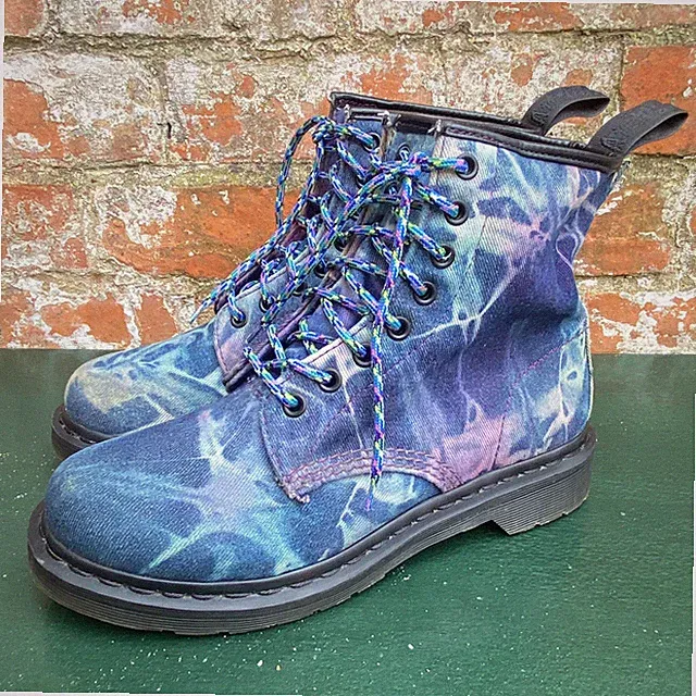 Dr Martens Castel Boots Damen UK 6 Blau Pink Acid Wash Denim Batik Selten