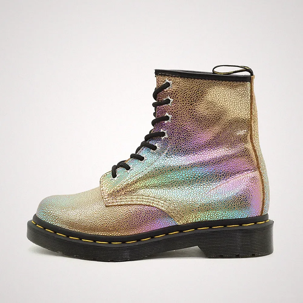 Dr. Martens Damen 1460 Schnürboot gold holografisch Kultsohle Stiefel EU 36