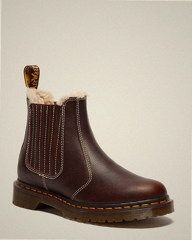 Dr.Martens Damen 2976 Leonore II Faux Fur Lined Grizzly Leder Chelsea Stiefel