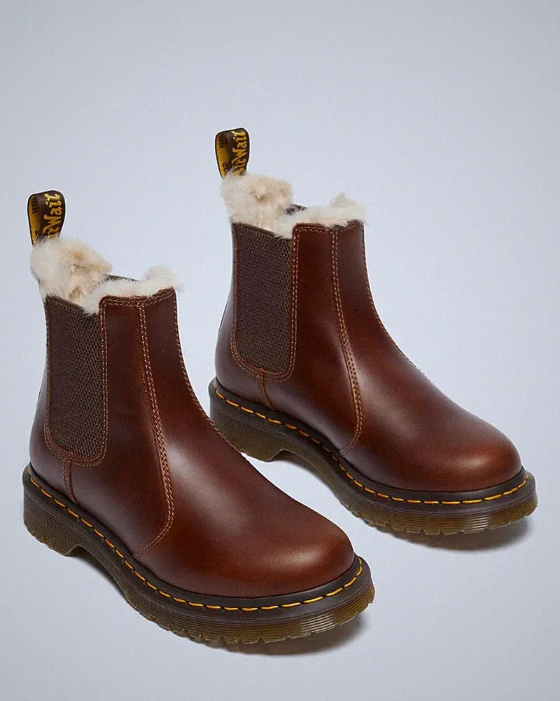 Dr. Martens Damen 2976 Leonore Kunstfell Gefüttert Chelsea Premium Stiefel Braun