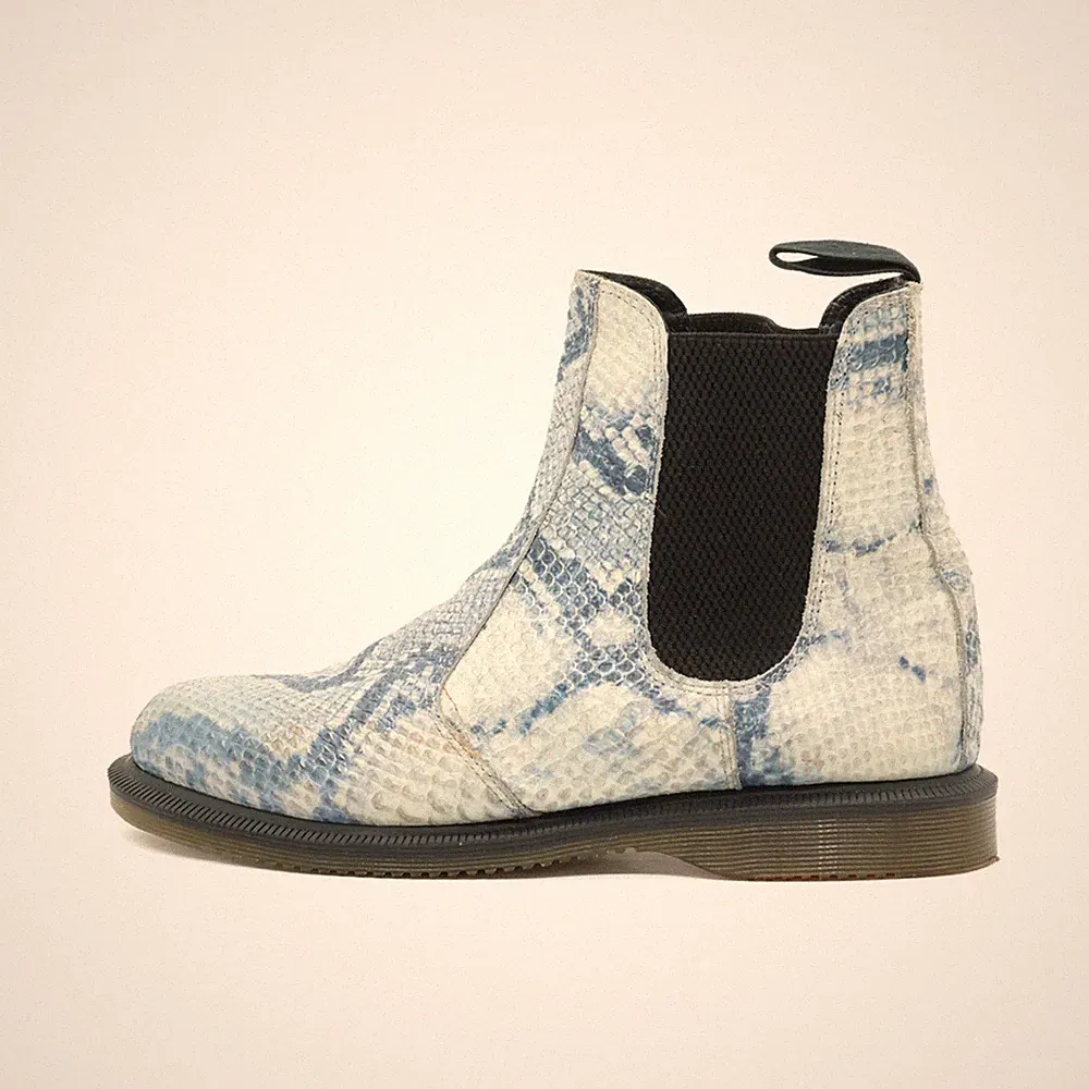 Dr. Martens Damen Flora Stiefeletten Blau Weiß Leder Chelsea Boots EU 38