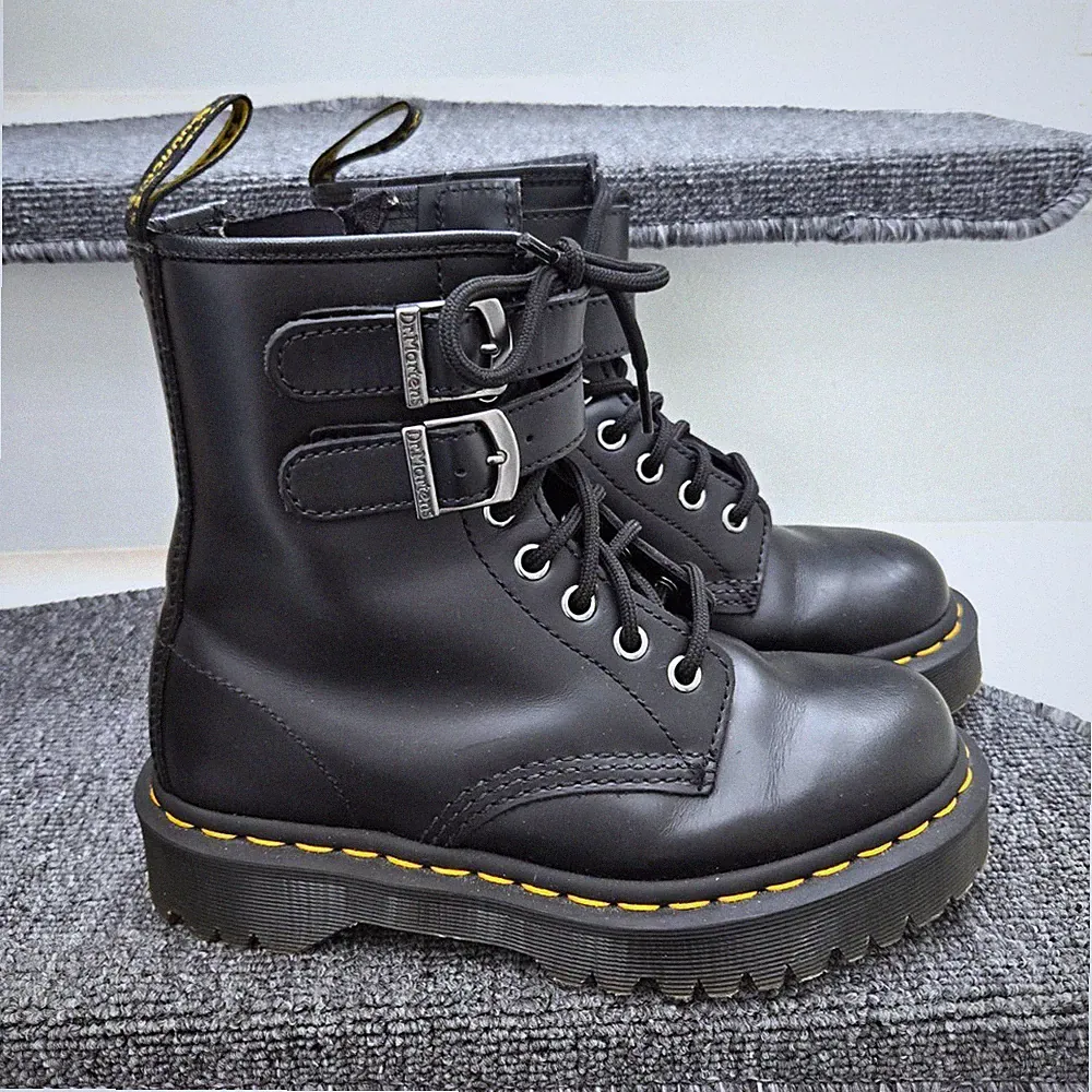 Dr. Martens Damen Leder Stiefelette schwarz Schnürung 2 Schnallen EU 36