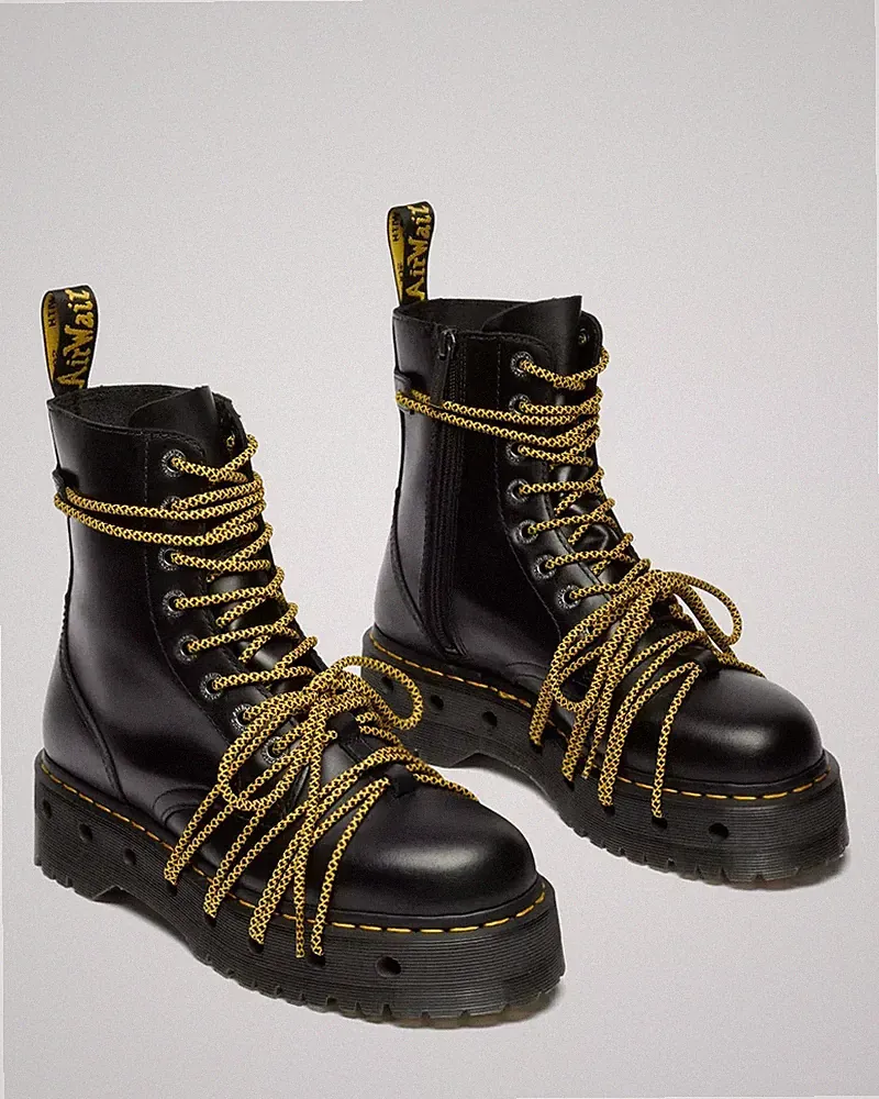Dr. Martens Jadon XL Leder Plateau Stiefel in Schwarz und Gelb