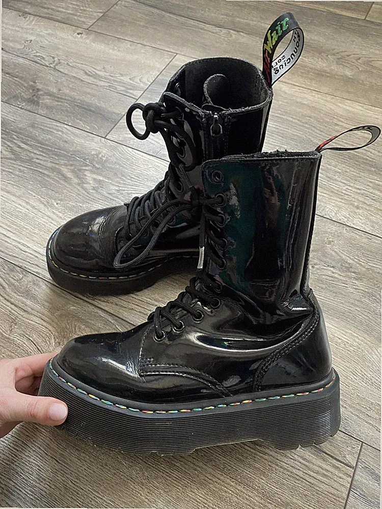 Dr.Martens Jordan Rainbow Multicolor Lack Plateau Pailletten Stiefel Boots Gr.38