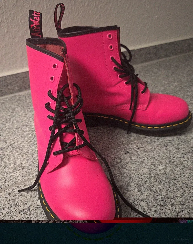 Dr. Martens Schnürstiefel pink/schwarz Leder gelbe Naht gepolstert EU 38