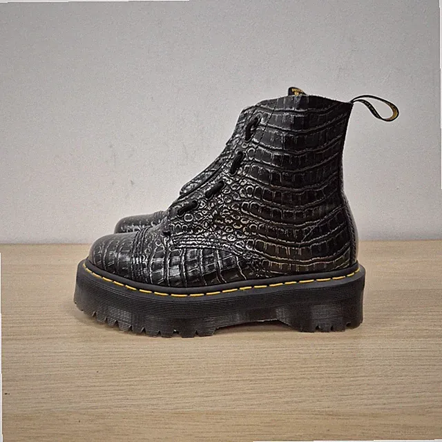 Dr Martens Sinclair Gunmetal Kroko-Prägung Plateau Leder Chunky Stiefel Uk 5