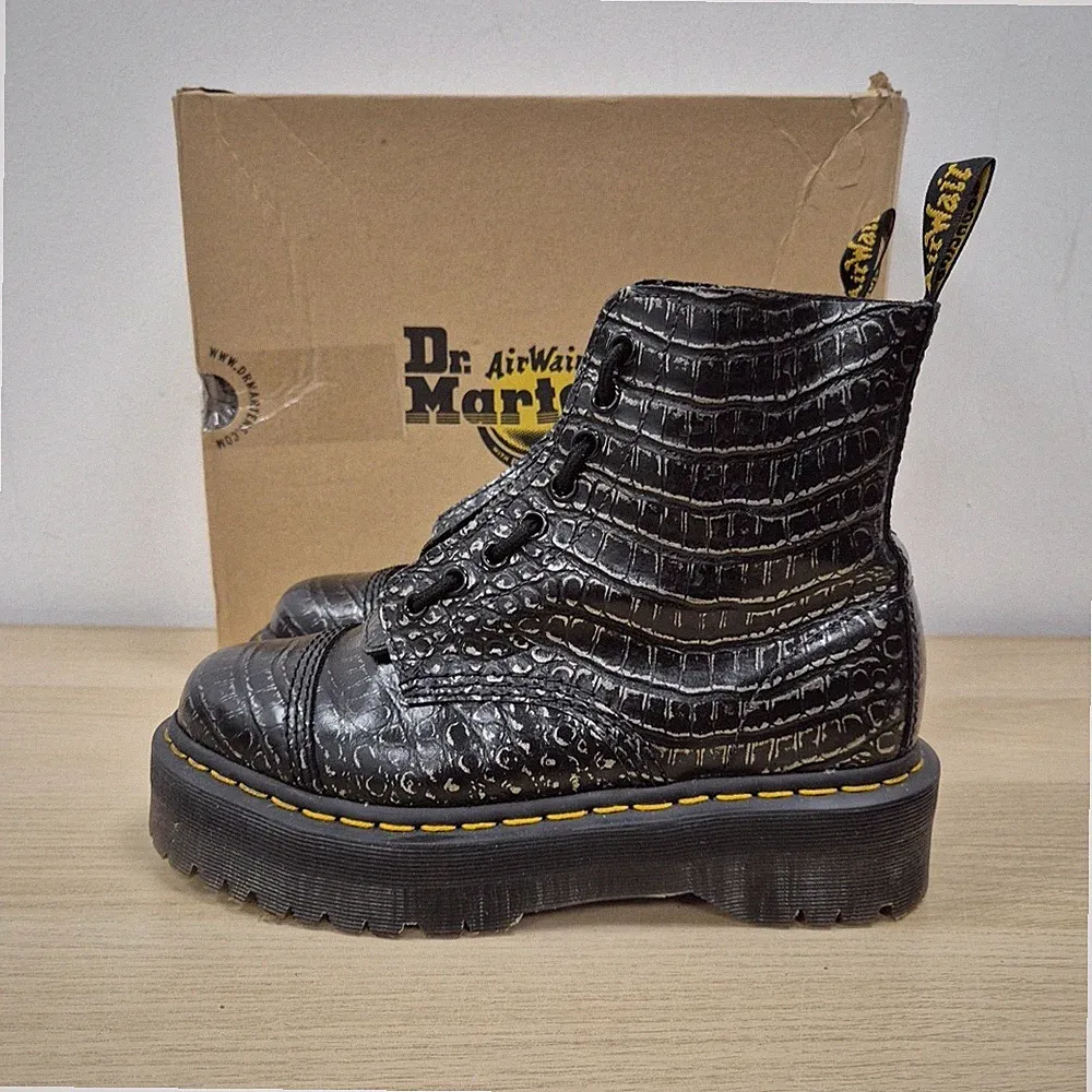 Dr Martens Sinclair Gunmetal Kroko-Prägung Plateau Leder Chunky Stiefel Uk 6