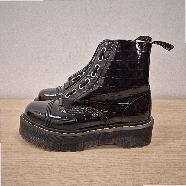 Dr Martens Sinclair Wild Black Croc Embossed Platform Leather Quad Boots Uk 7